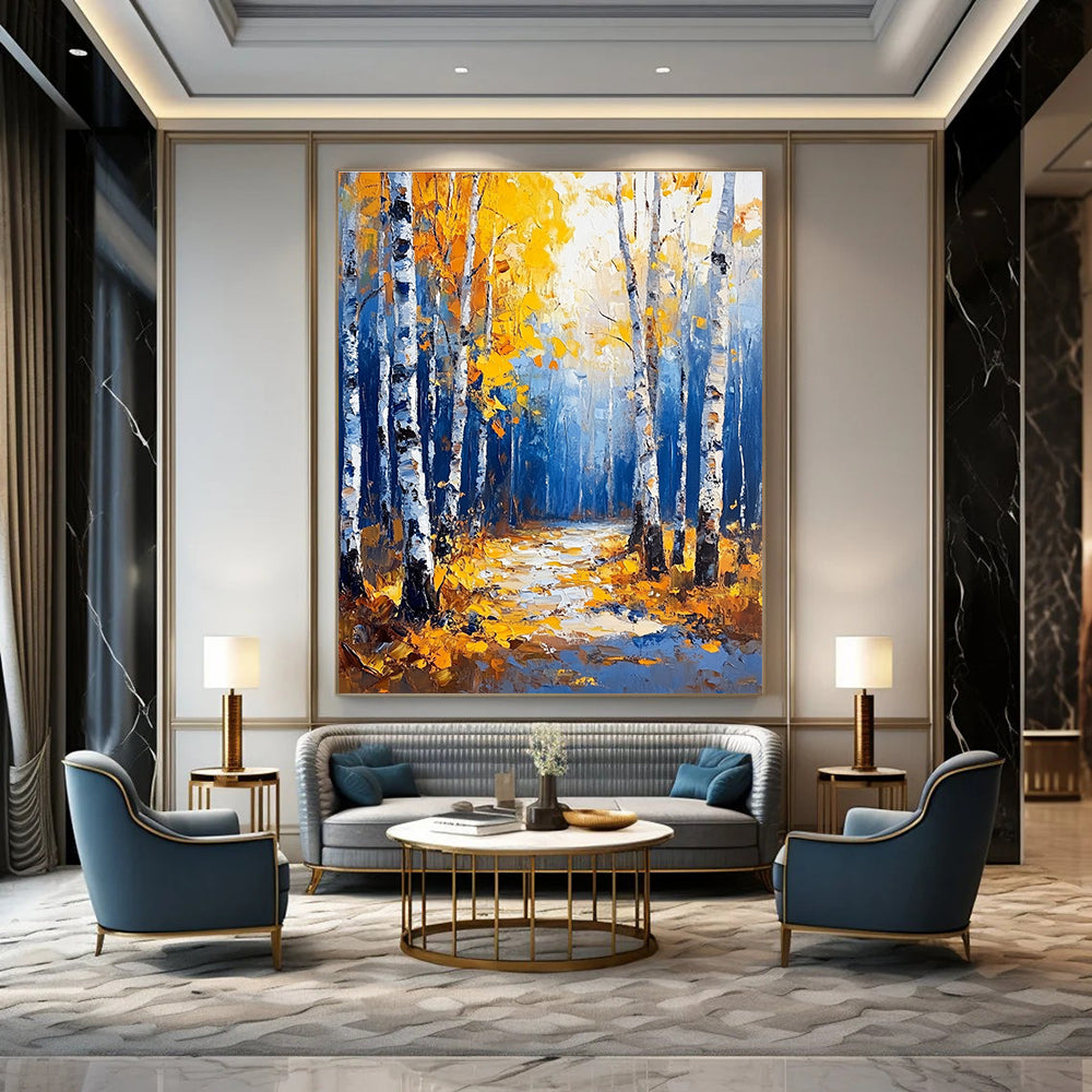 Autumn Birch Forest Abstract Painting for Rustic - Style Living Rooms GAB1286