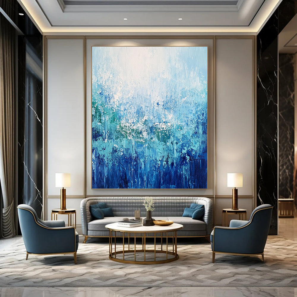 Blue and Green Textured Abstract Painting for Coastal - Inspired Living Spaces GAB0920