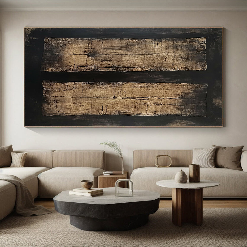 Dark Wood Textured Abstract Painting with Rustic Charm WINK796