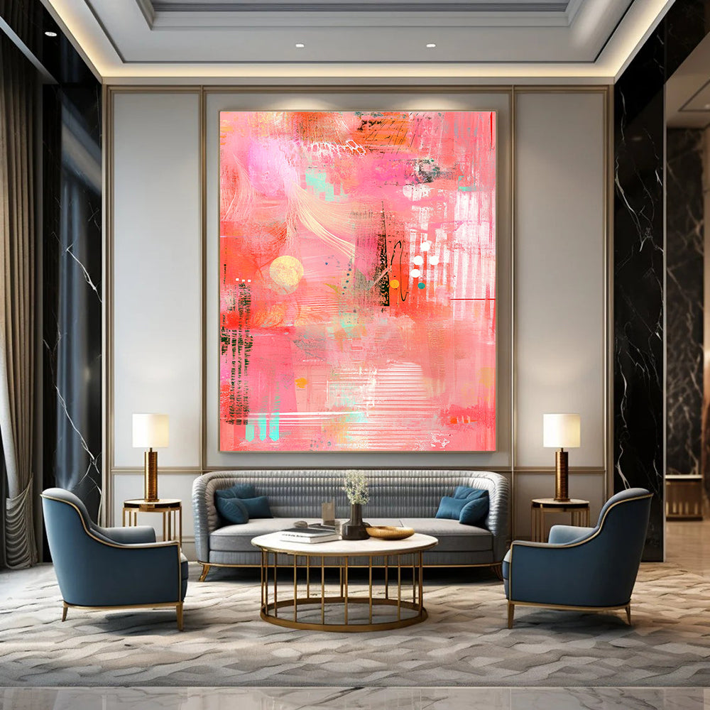 Pink Abstract Collage Painting for Feminine - Inspired Fashion Boutiques GAB0949