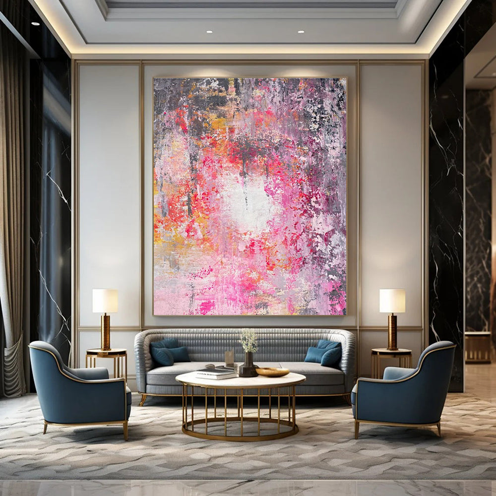 Pink and Gray Abstract Painting for Romantic Living Spaces HENG470