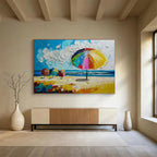 Beach Umbrellas Scene Abstract Painting for Coastal Home Decor YHT310