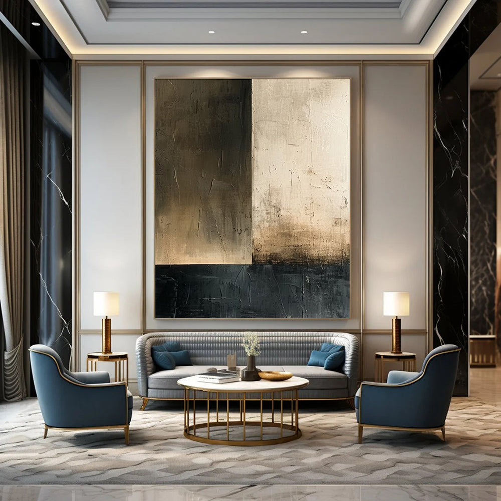 Neutral Tones Abstract Painting for Industrial - Chic Restaurant Dining Areas HENG016