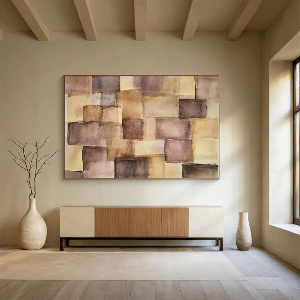 Purple and Brown Squares 2 Abstract Painting with Playful Geometry ABS617