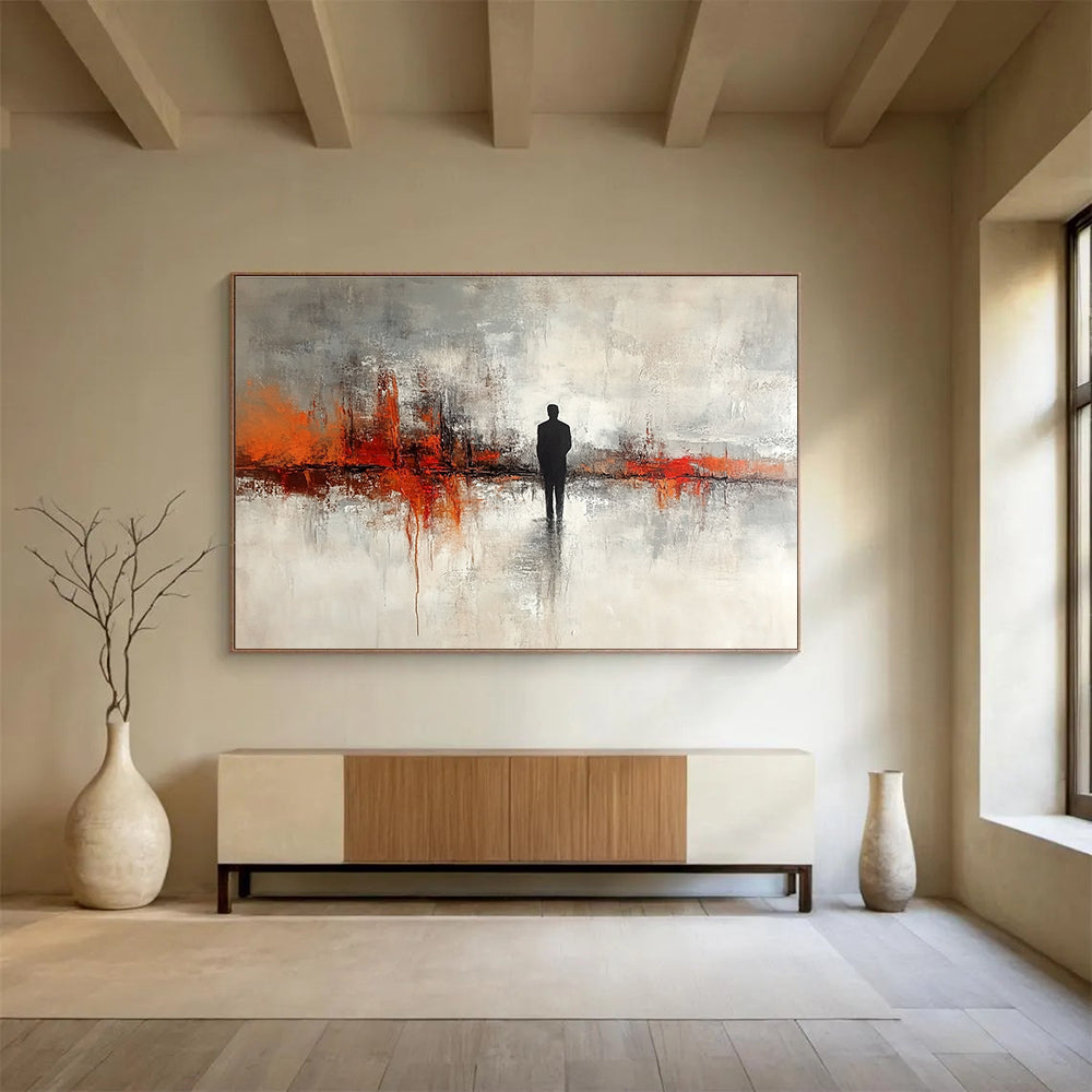 Silhouette in Abstract Landscape Painting with Contemplative Mood ABS417