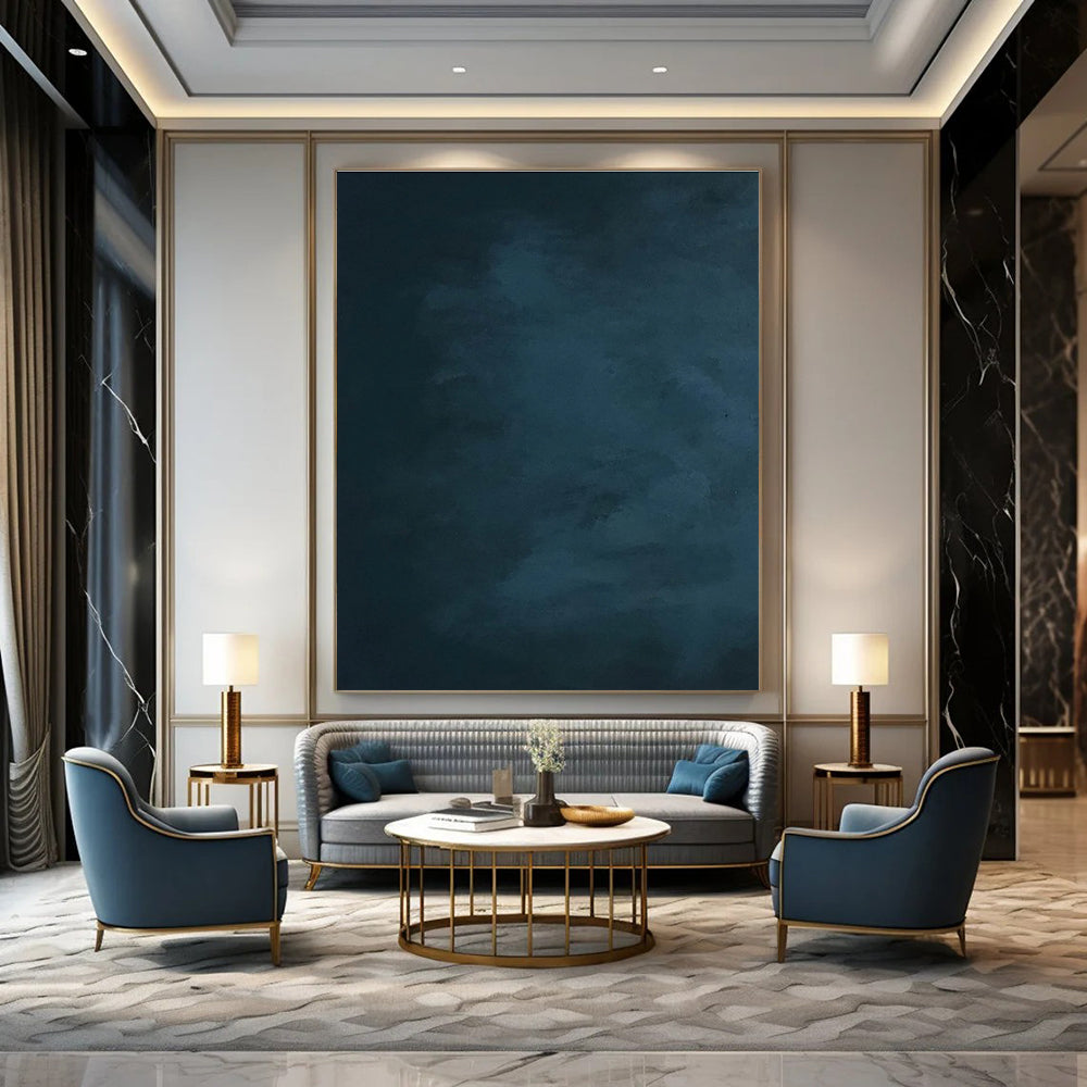 Dark Blue Gradient Abstract Painting for Serene Bedroom Retreats HENG495