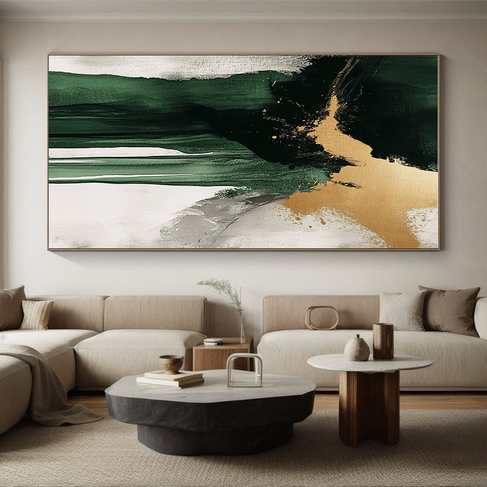 Green Gold Drip Abstract Painting with Flowing Elegance WINK634