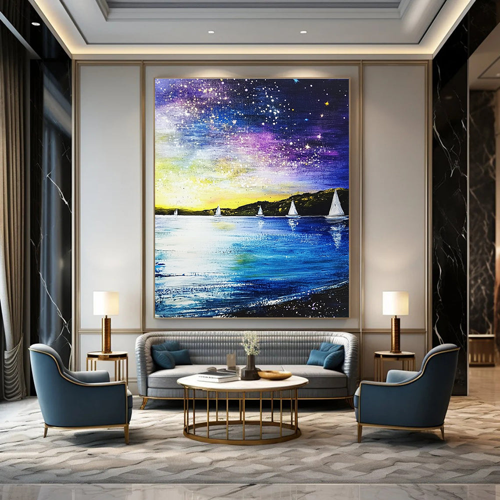Starry Night Sailboats Abstract Painting for Lakeside Retreats GAB1268