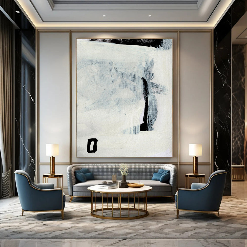 Subtle Black - White Abstract Painting for Zen - Inspired Reading Nooks HENG204