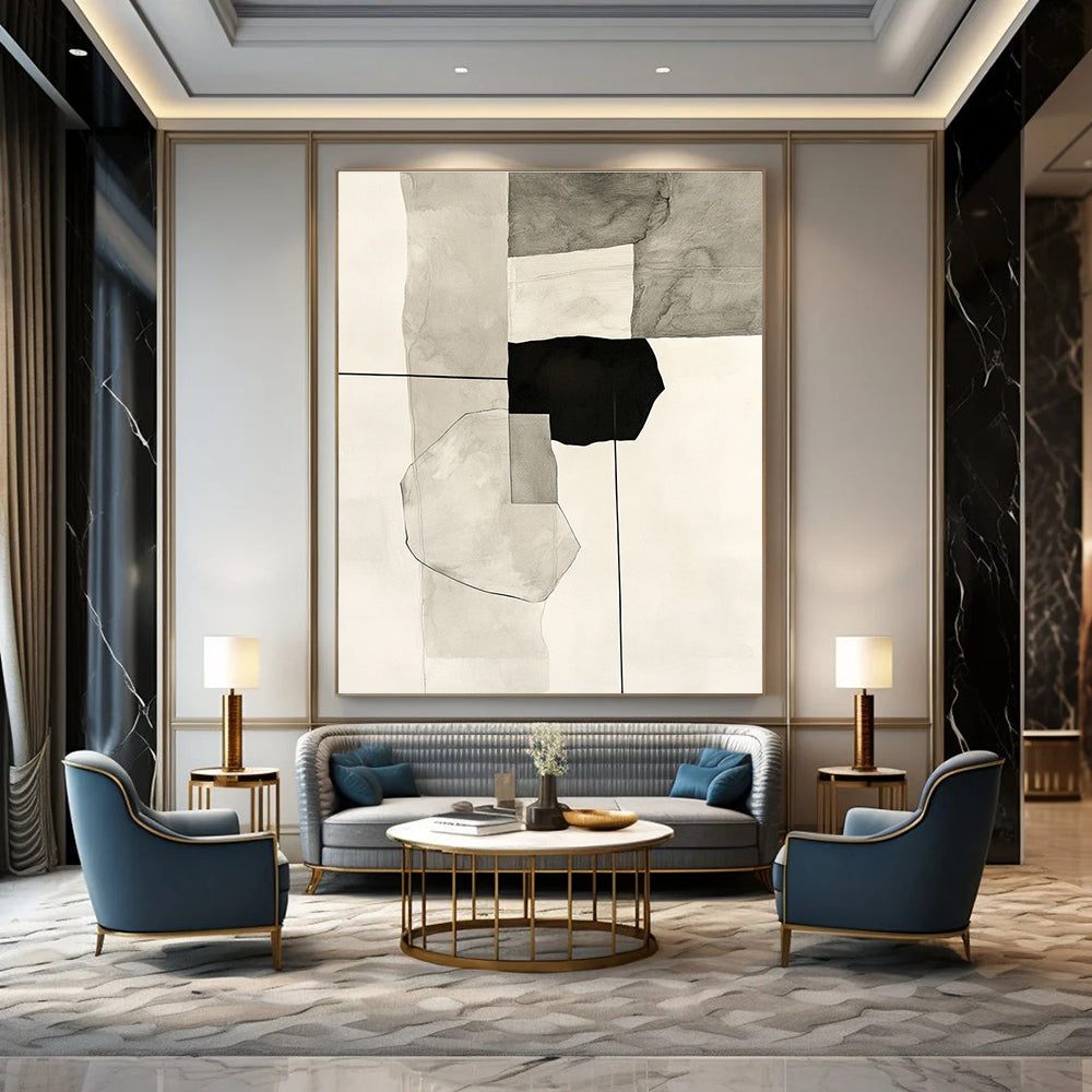 Black and White Geometric Abstract Painting for Industrial - Chic Cafés GAB0946