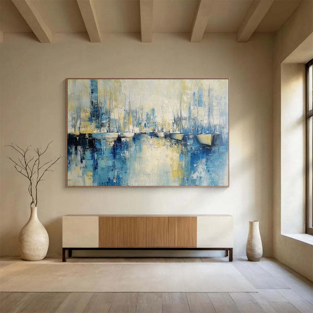 Abstract Harbor Scene Painting with Dreamy, Nautical Ambiance ABS513