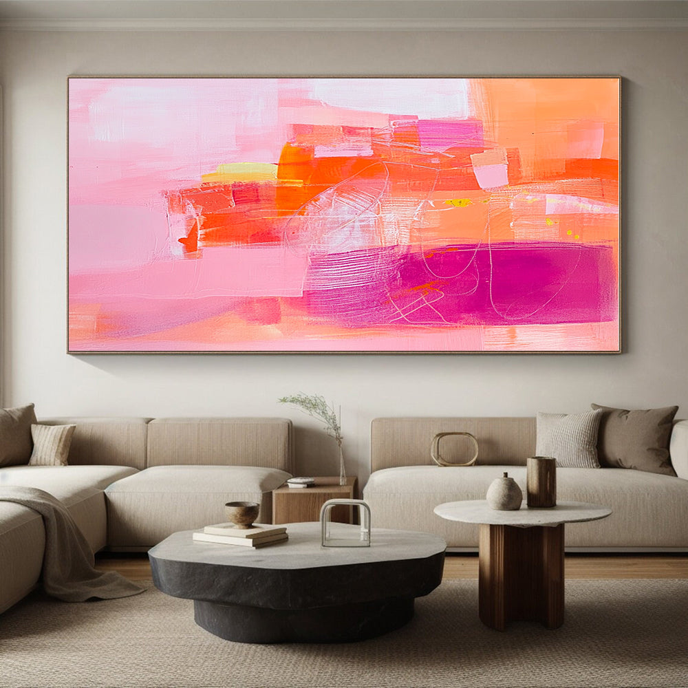 Vibrant Coral and Pink Abstract Painting with Energetic Joy WINK254