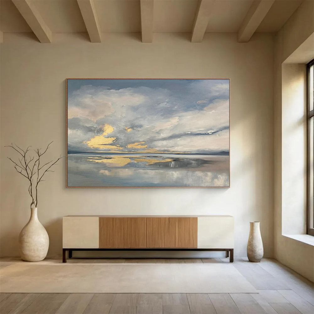 Cloudy Sea Reflection Abstract Painting for Tranquil Bedroom Retreats YHT255