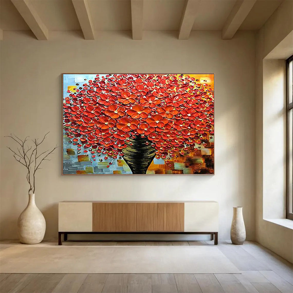 Red Flower Vase Abstract Painting for Bold Dining Rooms YHT226