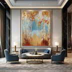 Golden Birch Forest Abstract Painting for Cozy Living Rooms GAB0753