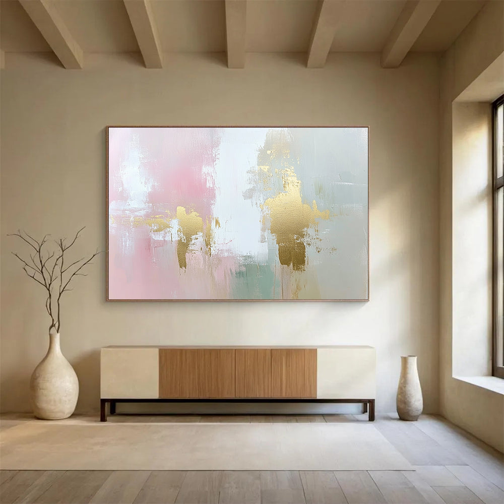 Pink and Gold Abstract Painting with Subtle Textured Elegance ABS442