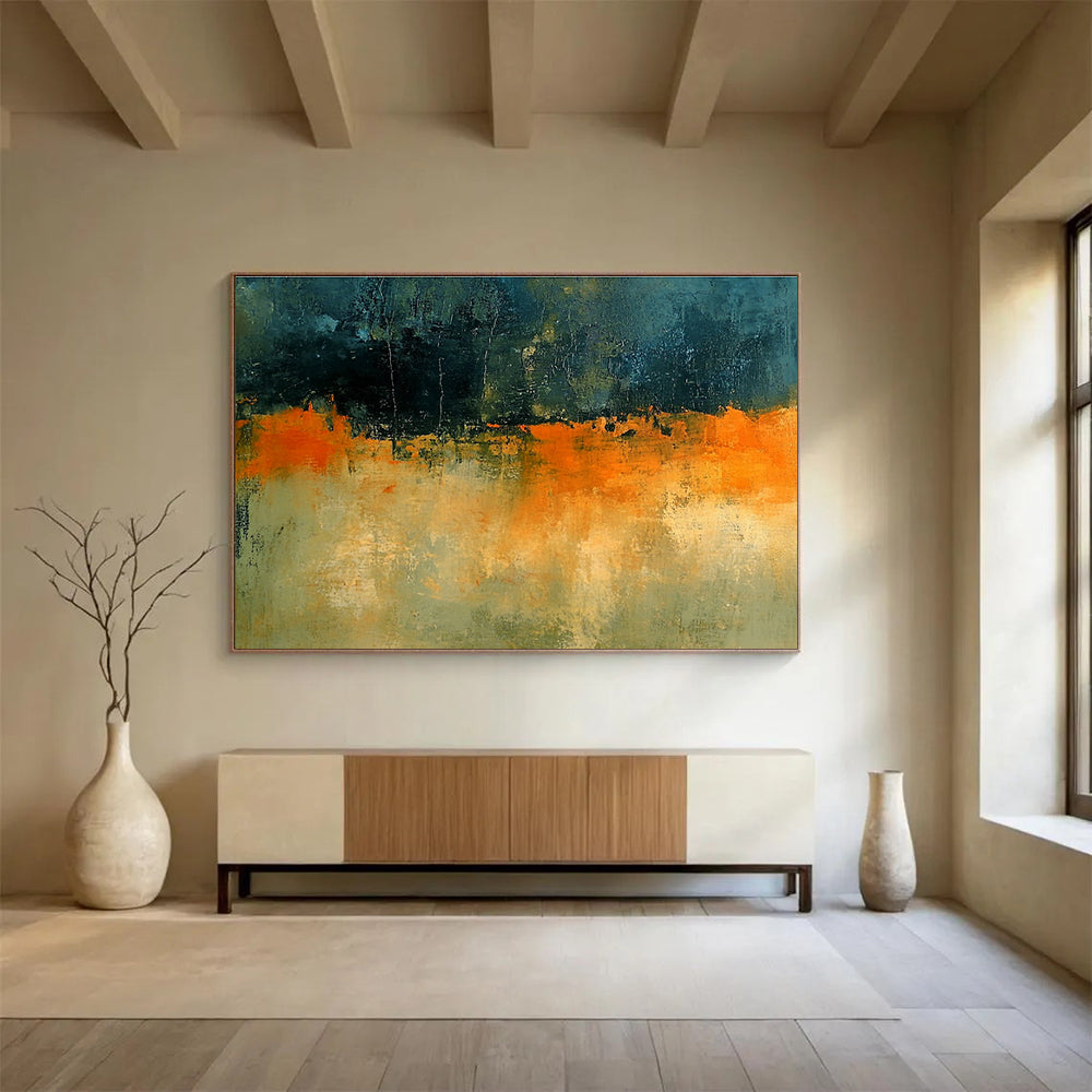 Dark and Orange Layered Textures Abstract Painting ABS341