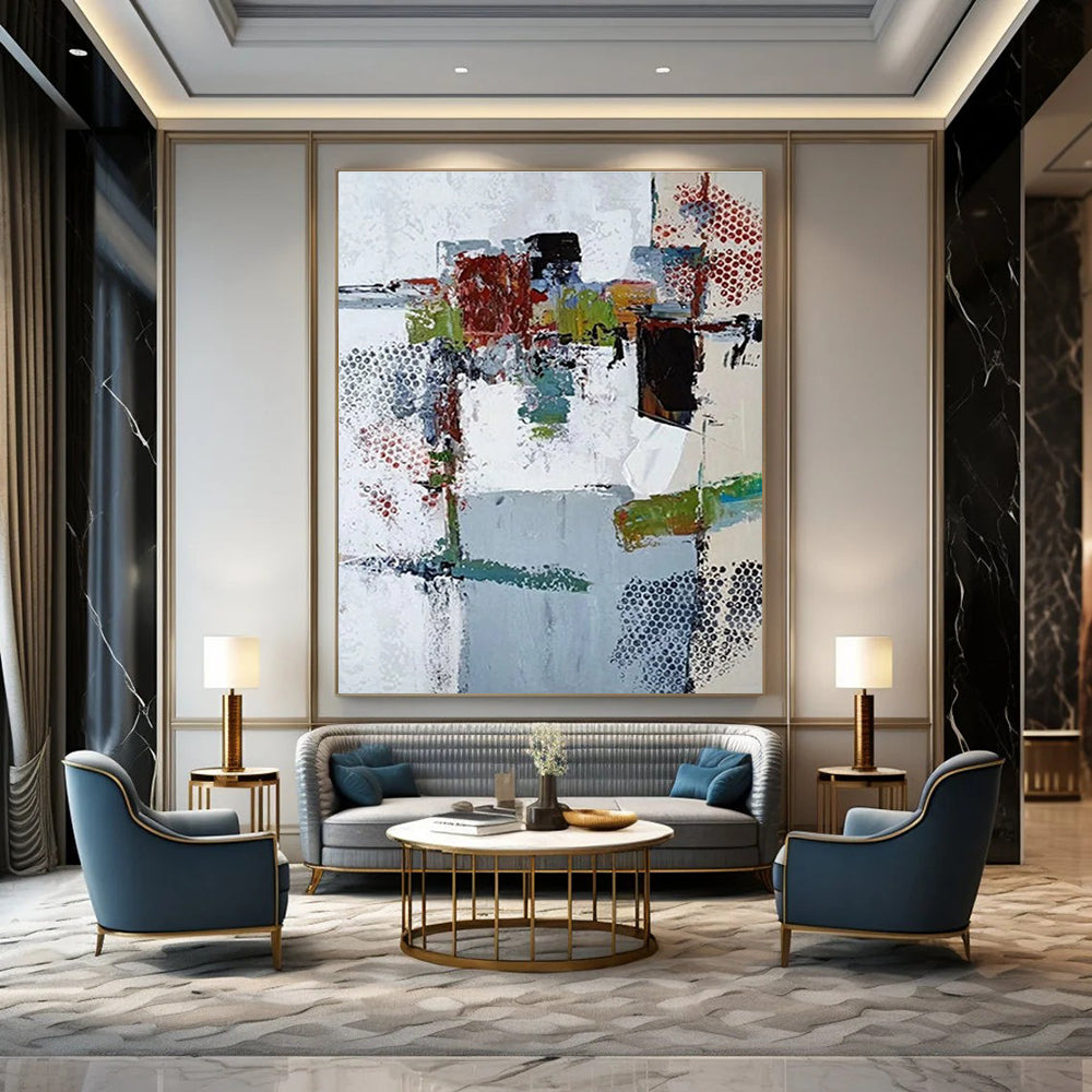 Colorful Patch Abstract Painting for Creative Studio Workspaces HENG042