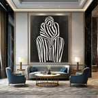 Striped Figure in Contemplation Minimalist Narrative Abstract Painting GAB0264