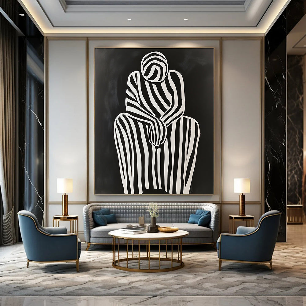 Striped Figure in Contemplation Minimalist Narrative Abstract Painting GAB0264