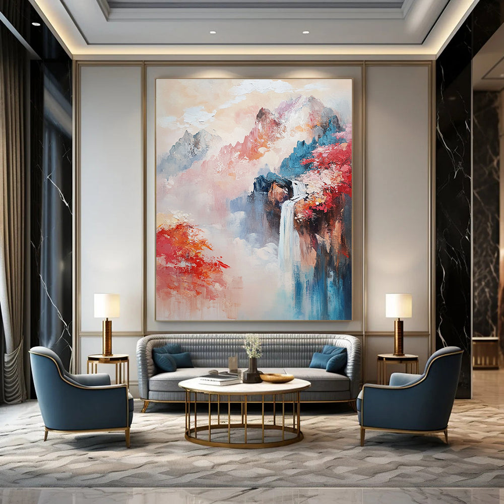 Colorful Mountain Waterfall - Vibrant Landscape Abstract Painting GAB0585