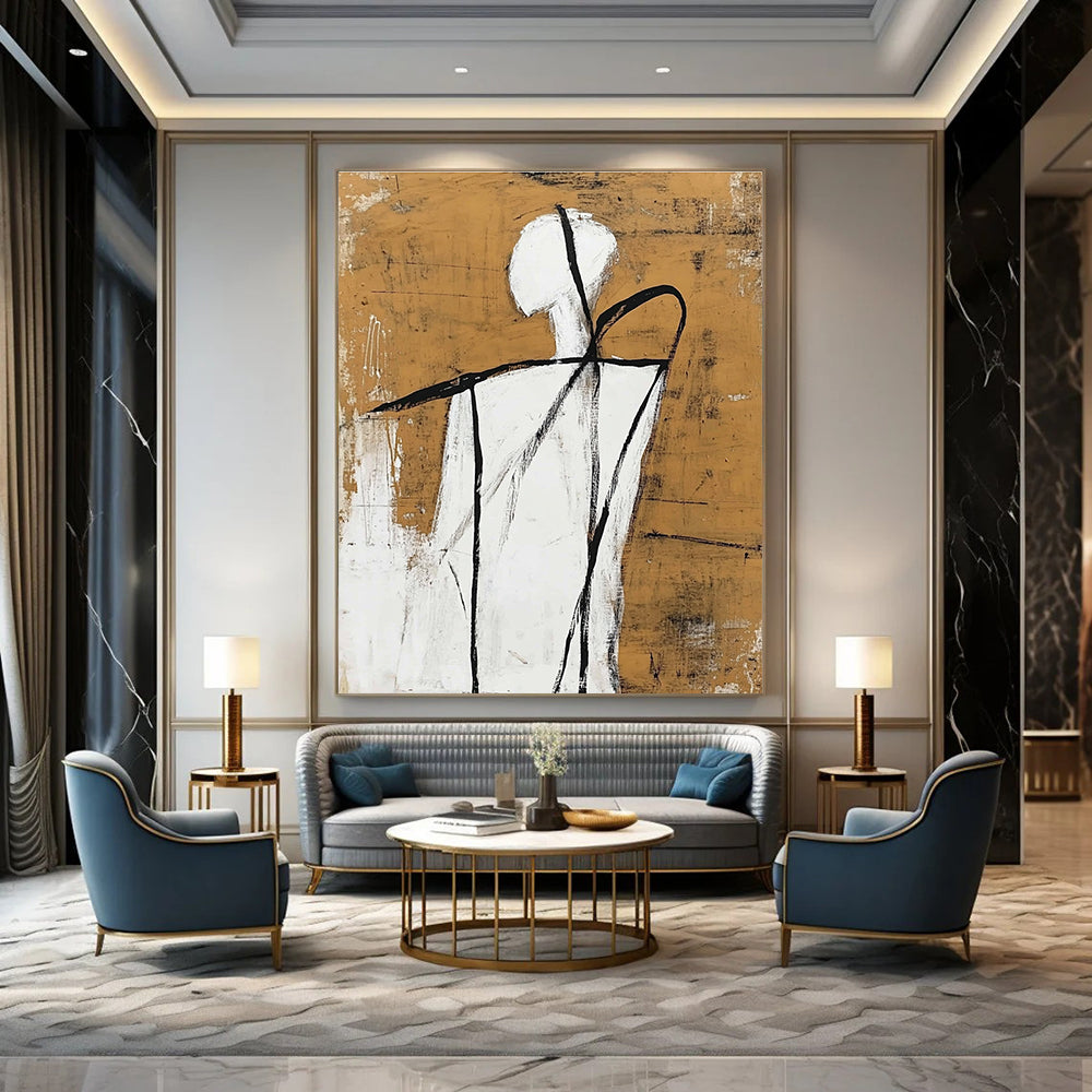 Minimalist Figure Abstract - Introspective Line Art Abstract Painting GAB0486