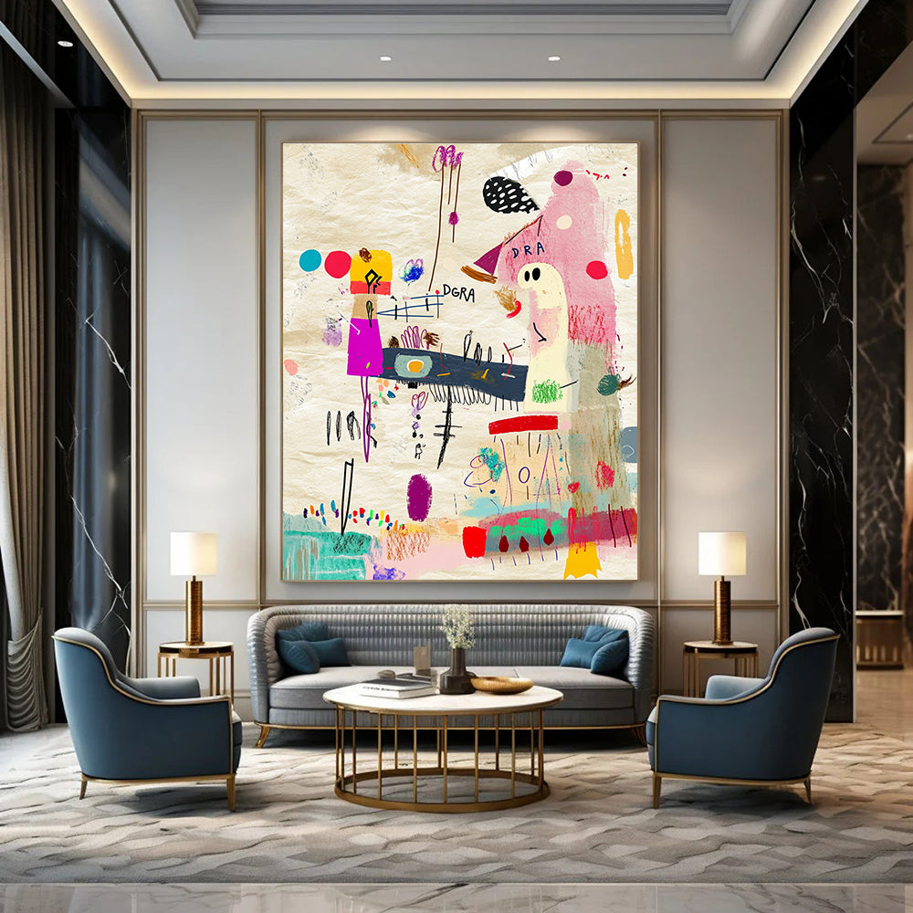 Colorful Abstract Doodles Painting with Playful Elements GAB0053