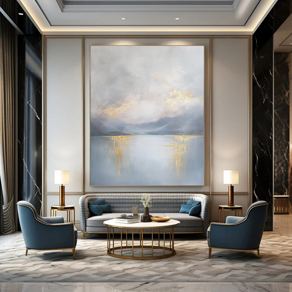 Lake with Golden Reflections Abstract Painting for Serene Interiors GAB0704