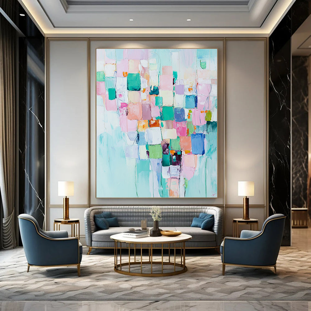 Colorful Patchwork Abstract Painting for Cheerful - Themed Cafes GAB0932