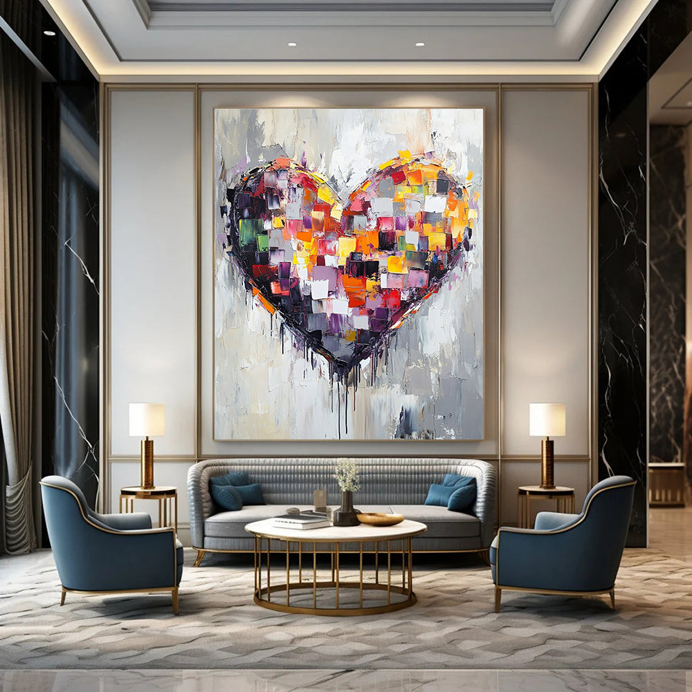 Colorful Patchwork Heart Abstract Painting for Romantic - Themed Cafes GAB1041