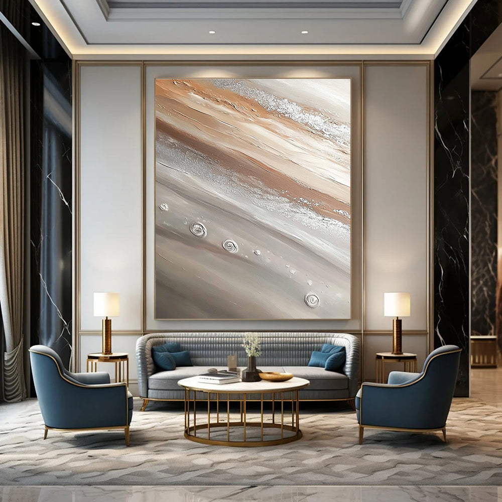 Beige and Silver Textured Art - Tactile Minimalist Abstract Painting GAB0441