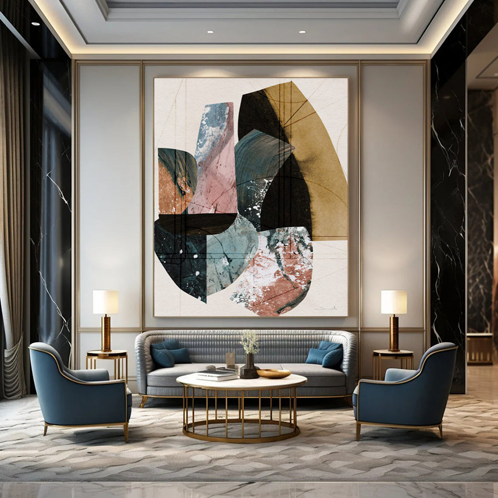 Geometric Shapes Collage Abstract Painting for Contemporary Art Galleries HENG152