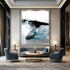 Dynamic Blue - Black Abstract Waves Painting for Coastal Interiors HENG220