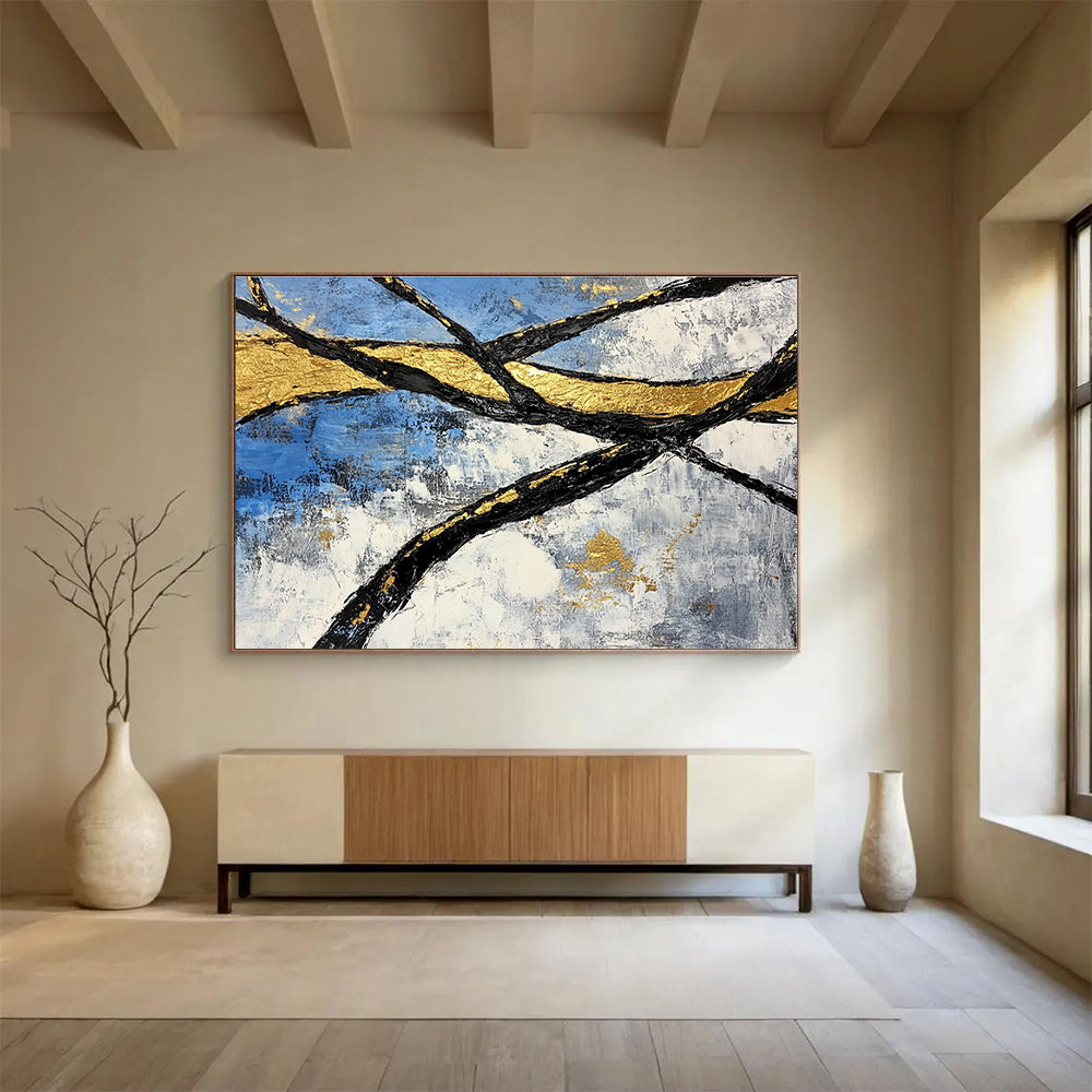 Golden Branches Abstract Painting with Luxurious, Textured Elegance ABS525
