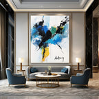 Blue and Black Abstract Flower - Dynamic Botanical Abstract Art GAB0473