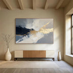 Black, White, and Gold Dynamic Abstract Painting ABS299