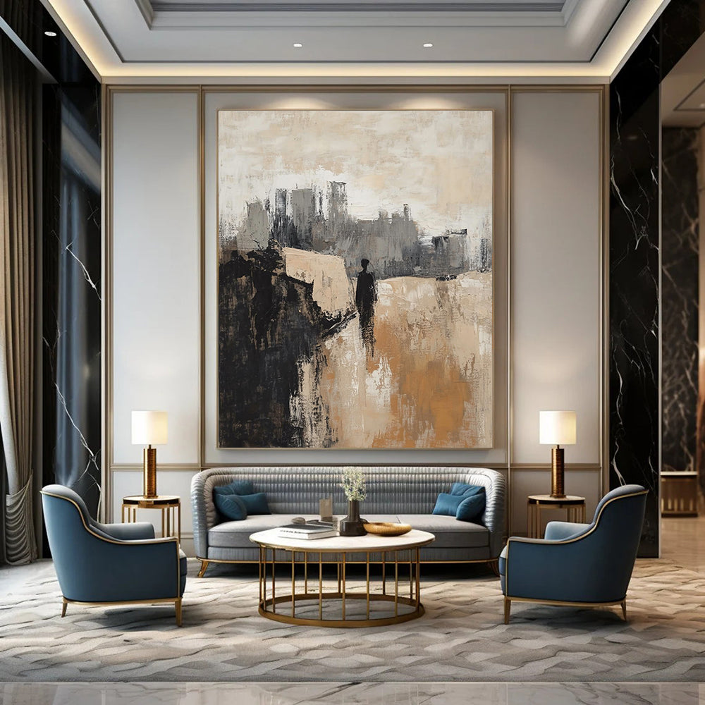 City Silhouette Monochrome Abstract Painting for Industrial - Chic Lofts GAB0883