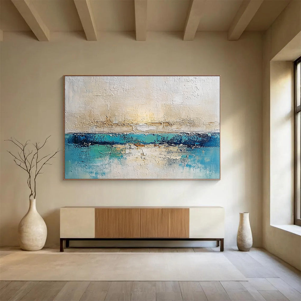 Textured Sea and Sky Abstract Painting with Layered, Coastal Calm ABS491