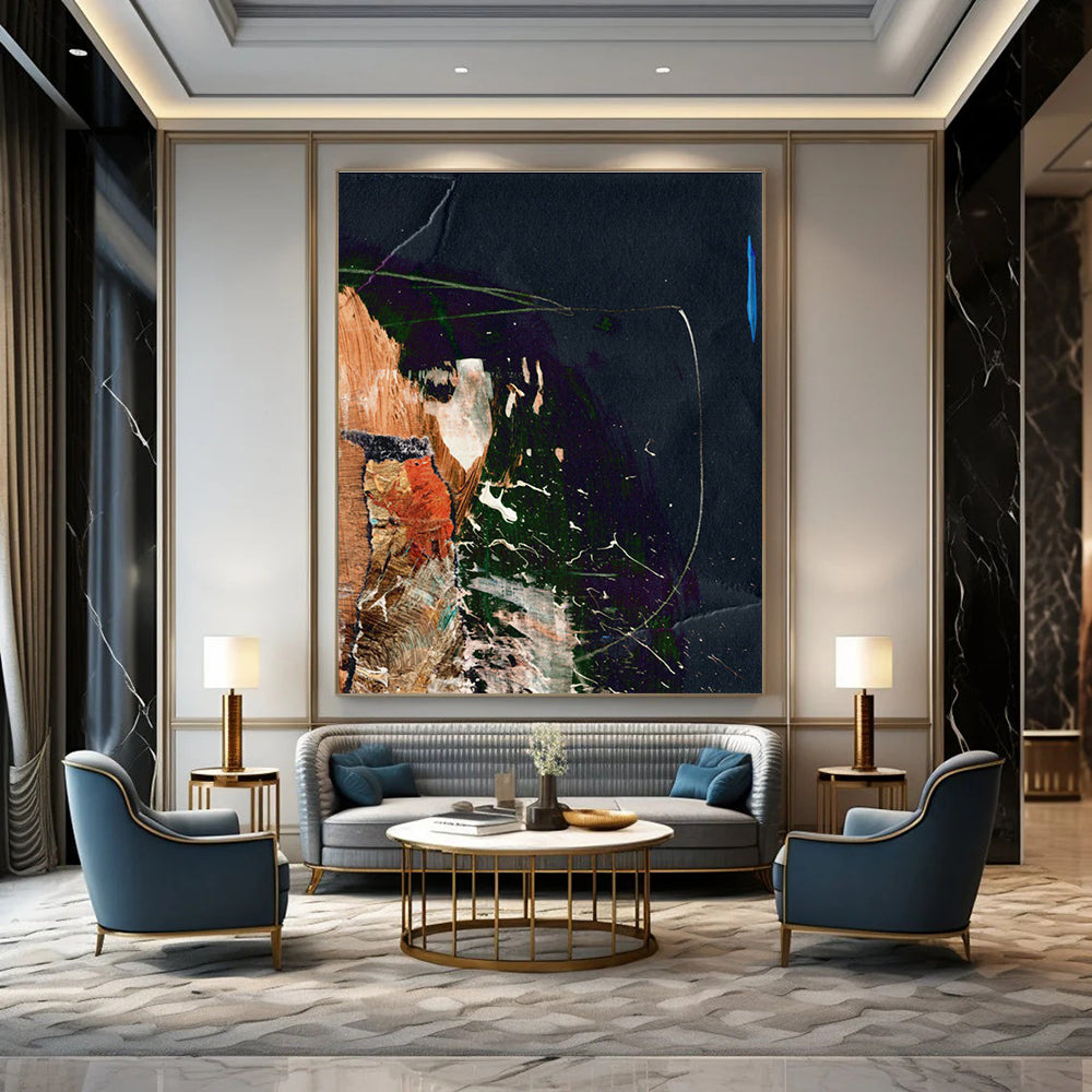 Dark - Hued Collage Abstract Painting for Avant - Garde Art Spaces HENG170