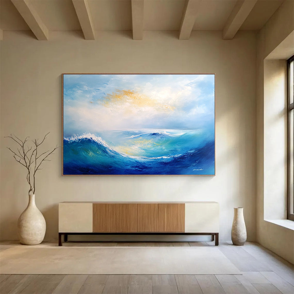 Blue Wave Abstract Painting with Expressive Brushstrokes ABS279
