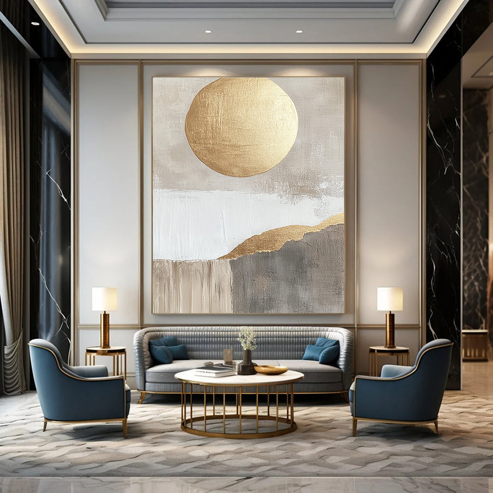 Gold Sun and Mountain Abstract - Modern Landscape Art GAB0558