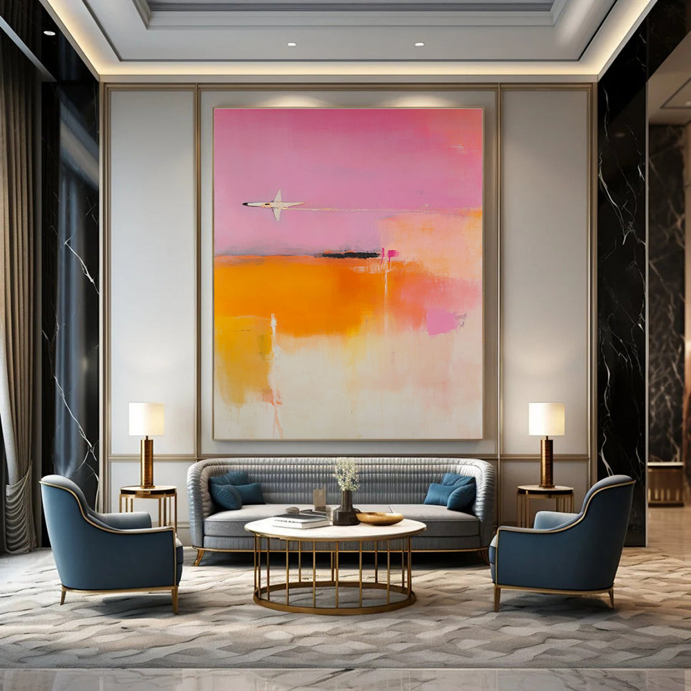 Abstract Plane in Pink Sky Painting for Aviation - Themed Home Offices GAB1221