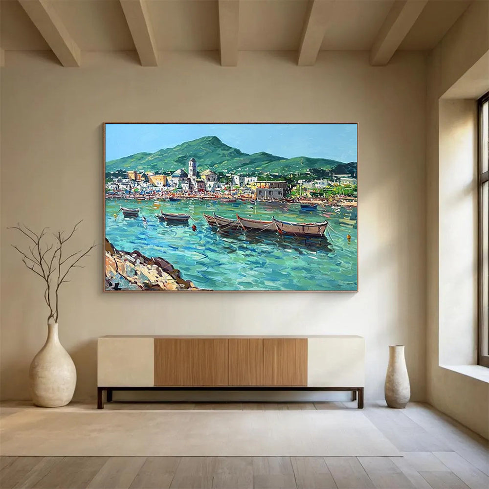 Coastal Boats Abstract Painting for Seaside Resort Lobbies YHT467