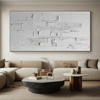 White Textured Rectangular Assemblage Painting with Minimalist Depth WINK063