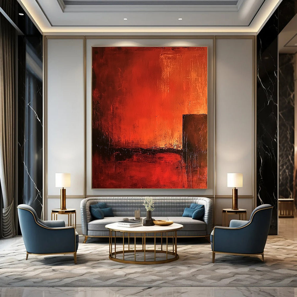 Red Abstract Composition Bold Abstract Painting for Dramatic Spaces GAB1428