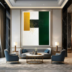Gold Green Geometric Dots Abstract Painting of Playful Opulence GAB0144