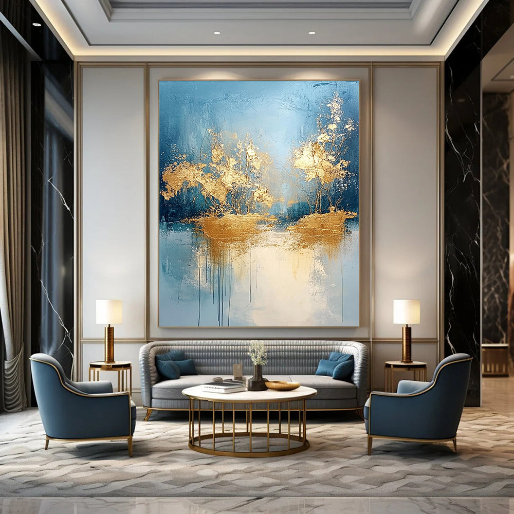 Gold and Blue Landscape Abstract Painting for Luxury - Themed Spa Retreats GAB0936