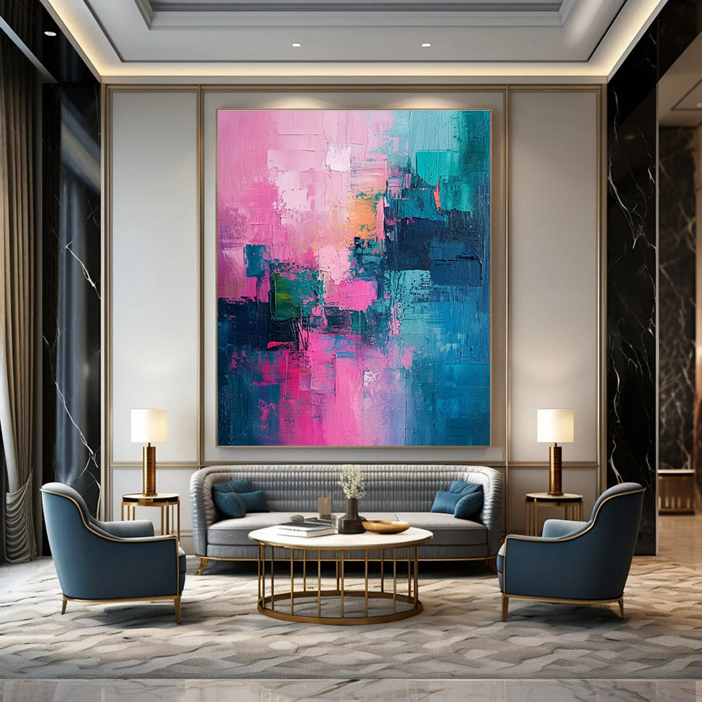 Soft Pink and Teal Abstract Painting for Bedroom Retreats HENG061