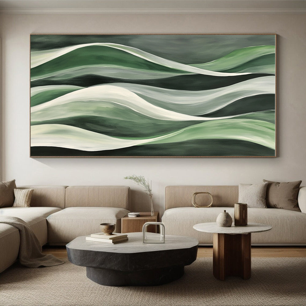 Green and White Flowing Forms Abstract Painting with Organic Grace WINK241