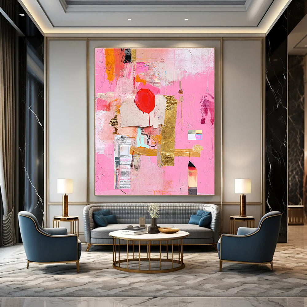 Pink Collage Abstract Painting for Bohemian - Inspired Cafes GAB1202